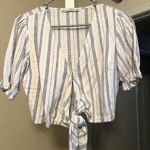 Abercrombie and Fitch Striped Linen Blend Top Blouse Size XS